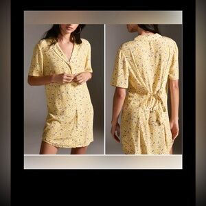 Favorite Daughter Shirt Dress Low Cut Dainty Floral in Prairie Yellow Size XS